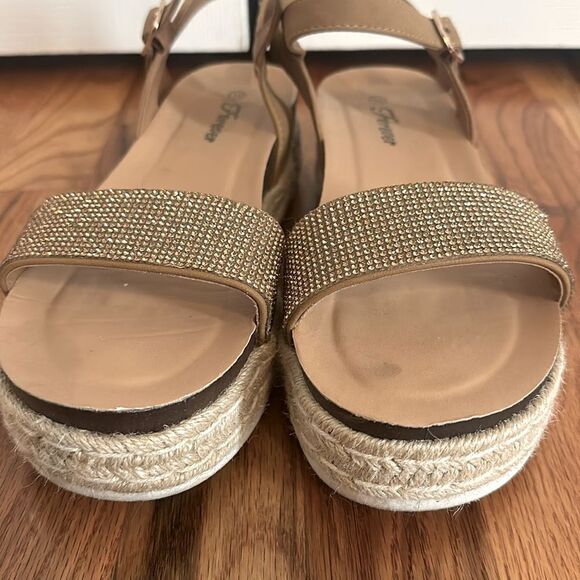 Rhinestone Platform Sandal Shoe Brown Tan Size 10 - Picture 5 of 6